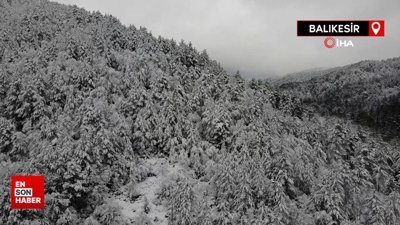 Beyaz örtü ile kaplanan Kazdağları'ndan kartpostallık görüntüler