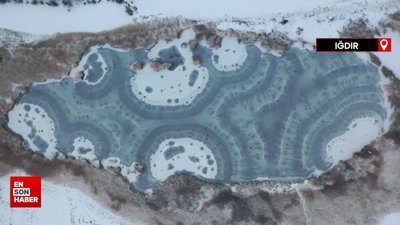 Iğdır'daki donan Üçkaya Gölü havadan görüntülendi