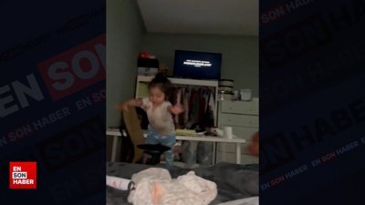 Düşen kızını yakalamak isterken kendi düşen baba kamerada