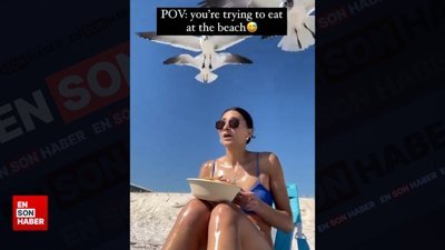 Plajda martıların saldırısına uğrayan kız