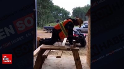 Tahta kesen adam yere çakıldı
