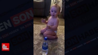 Pet şişeyi tek seferde dik atan ufaklığın tepkisi