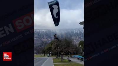 Dikey kalkış yapan yamaç paraşütçüsü kamerada