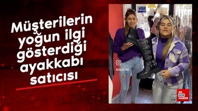 Müşterilerin yoğun ilgi gösterdiği ayakkabı satıcısı