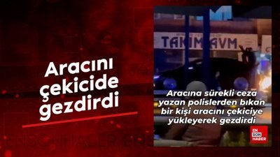 Sürekli ceza yiyen kişi aracını çekiciye yükleyerek gezdirdi
