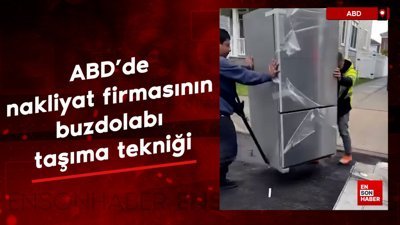 ABD’de bir nakliyat firması çalışanlarının buzdolabı taşıma tekniği