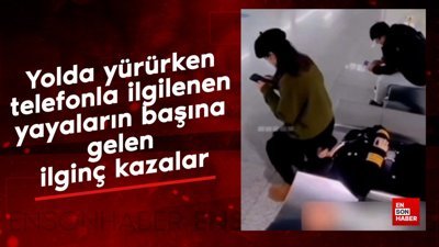 Yolda yürürken telefonla ilgilenen yayaların başına gelen kazalar
