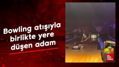 Bowling atışıyla birlikte yere düşen adam