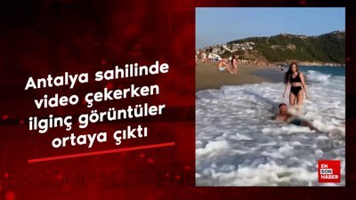 Antalya sahilinde video çekerken ilginç görüntüler ortaya çıktı