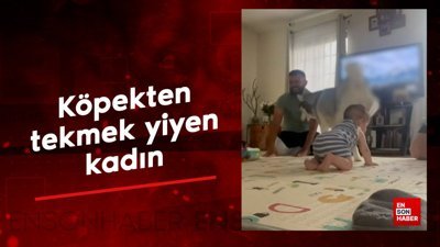Köpekten tekme yiyen kadın