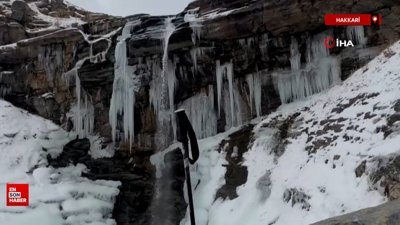 Yüksekova'nın Orşe Vadisindeki şelalesi dondu