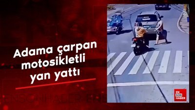 Adama çarpan motosikletli yan yattı