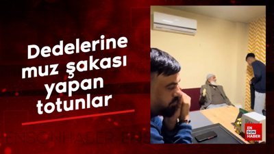 Dedelerine muz şakası yapan torunlar