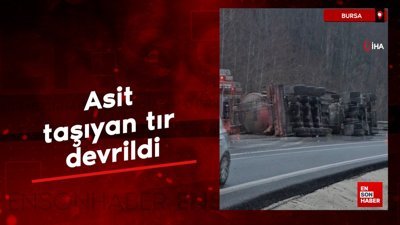 Bursa'da asit taşıyan tırın devrildiği kaza yerinde AFAD ekibi gaz ölçümü yaptı