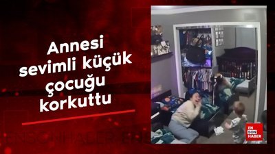 Annesi sevimli küçük çocuğu korkuttu
