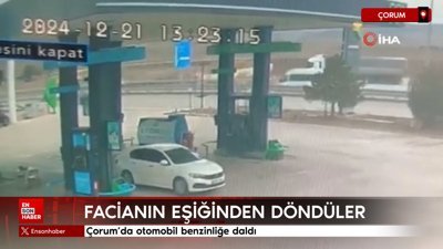 Çorum'da otomobil benzinliğe daldı