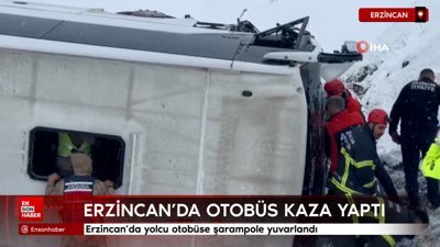 Erzincan'da yolcu otobüsü şarampole devrildi