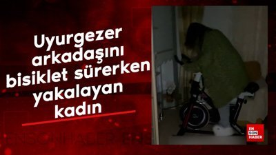 Uyurgezer arkadaşını bisiklet sürerken yakalayan kadın