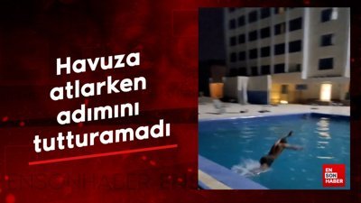 Havuza atlarken adımını tutturamadı