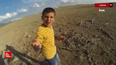 Adana'da köye düşen drone, onu bulan çocukların şaşkınlığını kaydetti