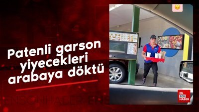 Patenli garson yiyecekleri arabaya döktü