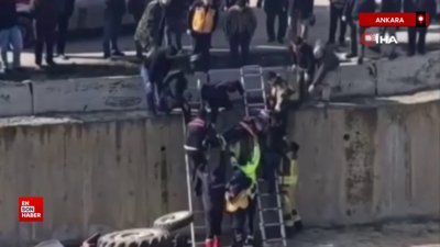 Ankara'da kontrolden çıkan traktör çaya uçtu