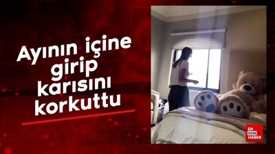 Ayının içine girip karısını korkuttu