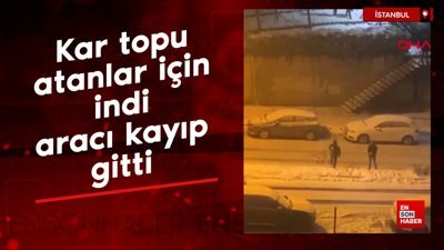 İstanbul'da kar topu atanlar için indi, aracı kayıp gitti
