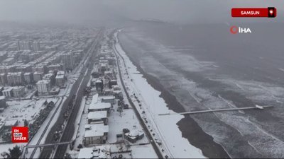 Samsun'un Atakum sahilinde kar güzelliği