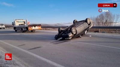 Çorum'da köpeğe çarpmamak için ani manevra yapıp takla attı