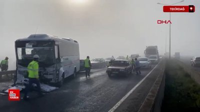 Tekirdağ’da işçi servisi ile tırın çarpıştığı kaza meydana geldi