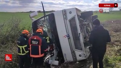 Edirne’de öğrenci servisi devrildi