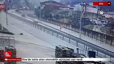 Rize'de takla atan otomobilin sürücüsü can verdi