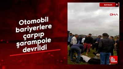 Batman'da otomobil, bariyerlere çarpıp şarampole devrildi