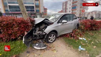 Tekirdağ’da refüje çıkan otomobil ağaca çarptı