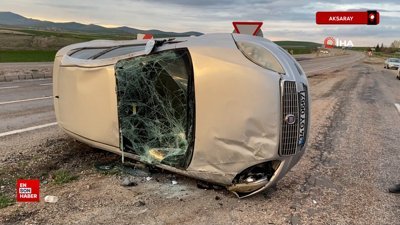 Aksaray'da takla atan otomobilden burnu bile kanamadan kurtuldu