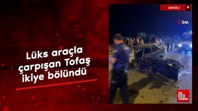 Denizli'de lüks araçla çarpışan Tofaş ikiye bölündü