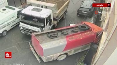 Artvin'de freni boşalan tanker kaymakamlık binasına çaptı
