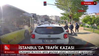 Sultangazi'de kırmızı ışıkta geçmeye çalışan motosikletli öğrenciye çarptı
