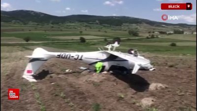 Bilecik'te düşen uçak, vinç yardımıyla kaldırıldı