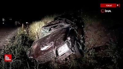 Tokat'ta şarampole devrilen araç kağıt gibi ezildi