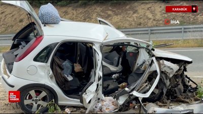 Karabük’te yoldan çıkan otomobil beton menfeze çarptı