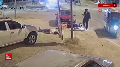 Adana'da otomobilin motosiklete çarptığı anlar