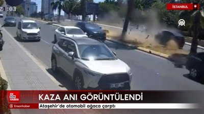 Ataşehir'de otomobil ağaca çarptı