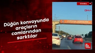 İstanbul'da düğün konvoyunda araçların camlarından sarktılar