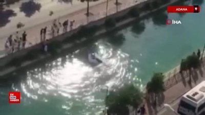 Adana’da kanala düşen araçtaki sürücü son anda kurtarıldı
