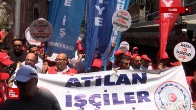 İzmir'de Belediye-İş Sendikası üyeleri, işten çıkarılan işçiler için yürüdü