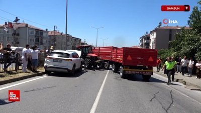 Samsun'da traktör ile otomobil çarpıştı