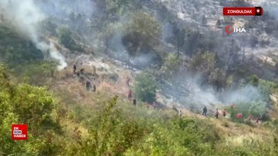 Zonguldak'ta sanayi içindeki ormanlık alanda çıkan yangın yürekleri ağza getirdi
