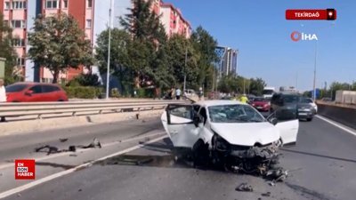 Tekirdağ'da bariyerlere saplanan otomobilin takla attığı feci kaza